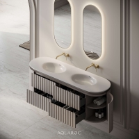 Belgravia II Vanity Unit & Double Stone Basin 1600mm Sabbia Grigio Oak